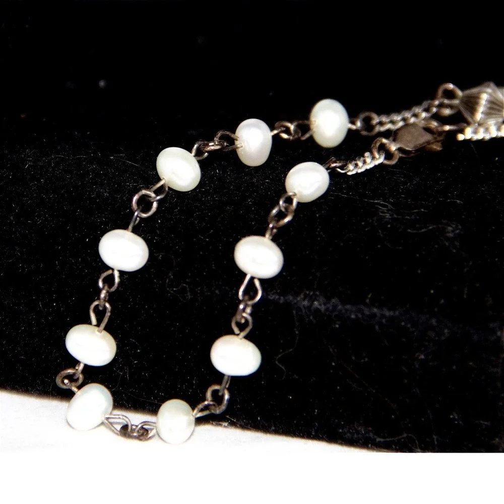 Sterling Silver Rosary Bracelet Freshwater Pearl Miraculous Medal Crucifix‎ 7in